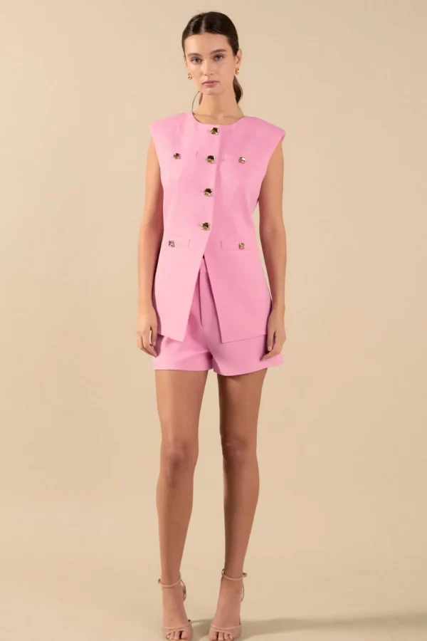 ENDLESS ROSE Tops*- Chrishell Gold Pointed Long Vest