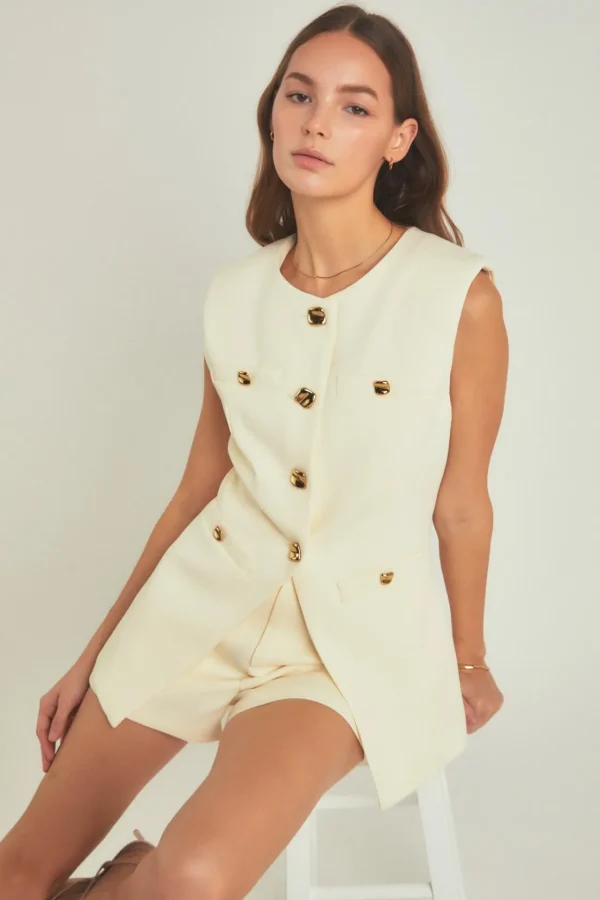 ENDLESS ROSE Tops*- Chrishell Gold Pointed Long Vest
