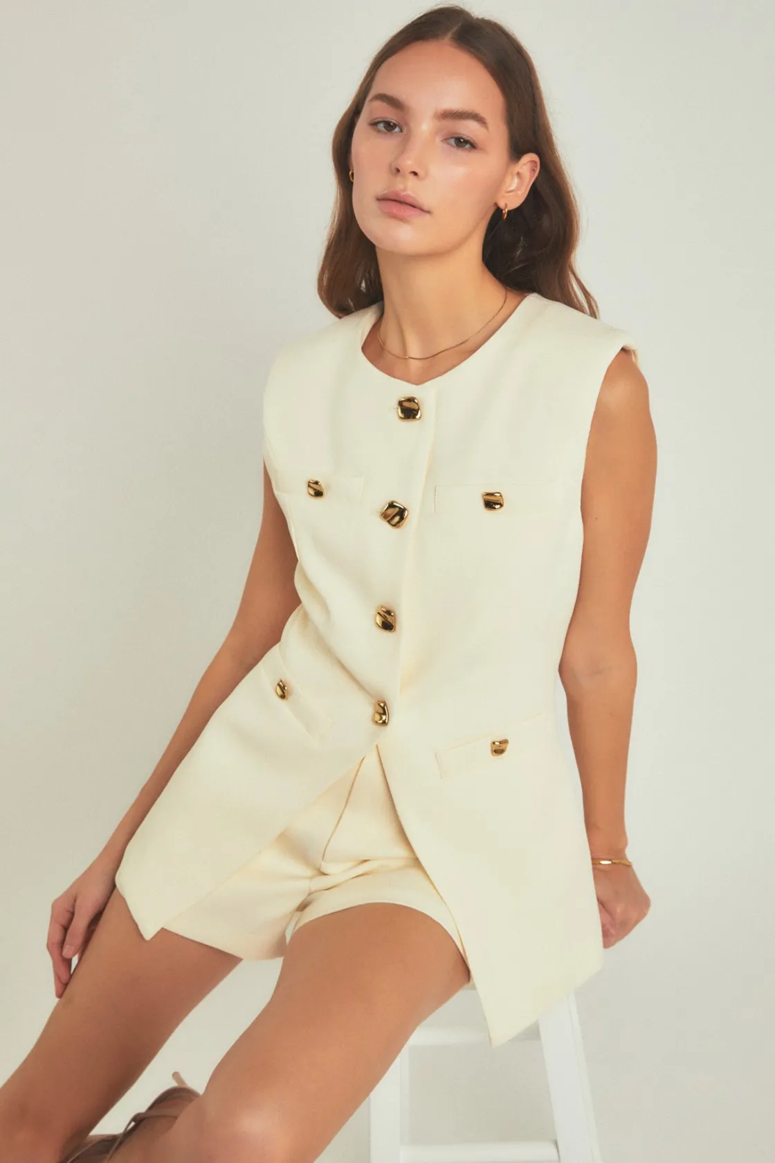 endless_rose__chrishell_g_9.webp ENDLESS ROSE Tops*- Chrishell Gold Pointed Long Vest