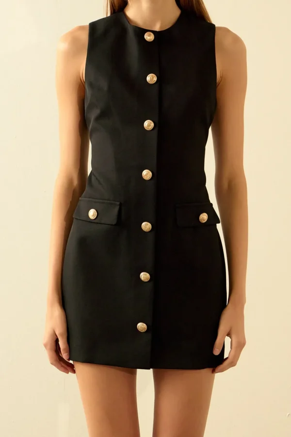 ENDLESS ROSE Matching Sets | Tops*- Classic Buttoned Mini Dress BLACK