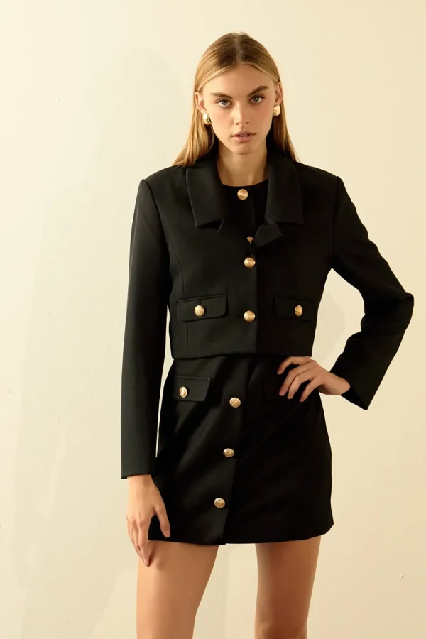 ENDLESS ROSE Matching Sets | Jackets & Coats*- Classic Short Buttoned Jacket BLACK