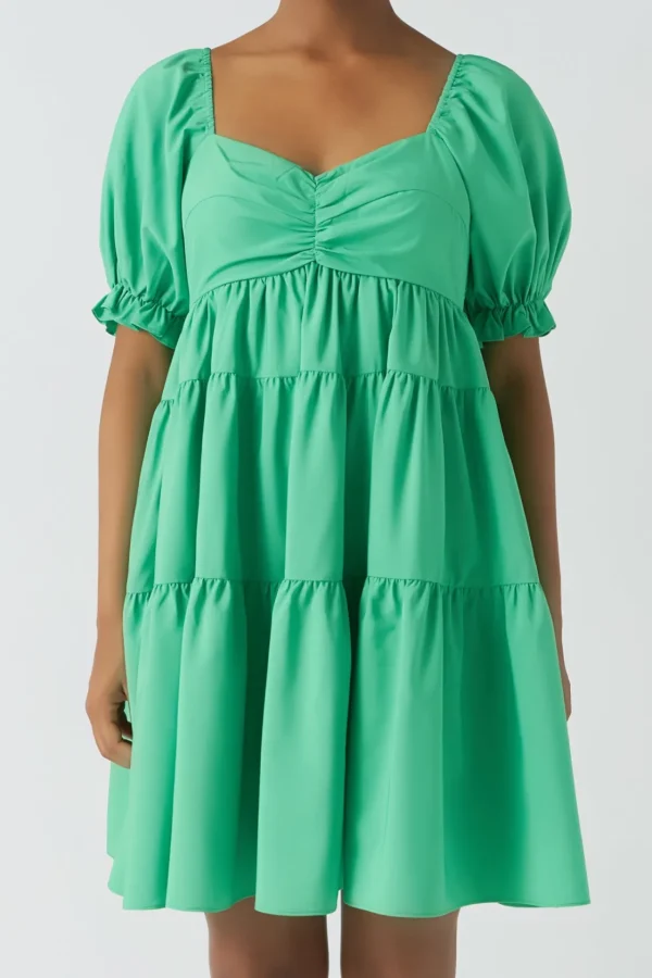 ENDLESS ROSE Tops*- Classic Sweetheart Tiered Mini with Puff Sleeves