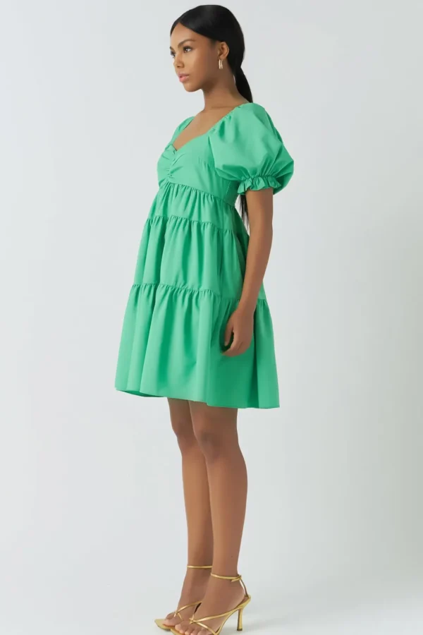 ENDLESS ROSE Tops*- Classic Sweetheart Tiered Mini with Puff Sleeves
