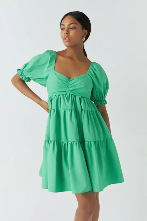 ENDLESS ROSE Tops*- Classic Sweetheart Tiered Mini with Puff Sleeves