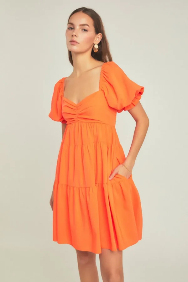ENDLESS ROSE Tops*- Classic Sweetheart Tiered Mini with Puff Sleeves