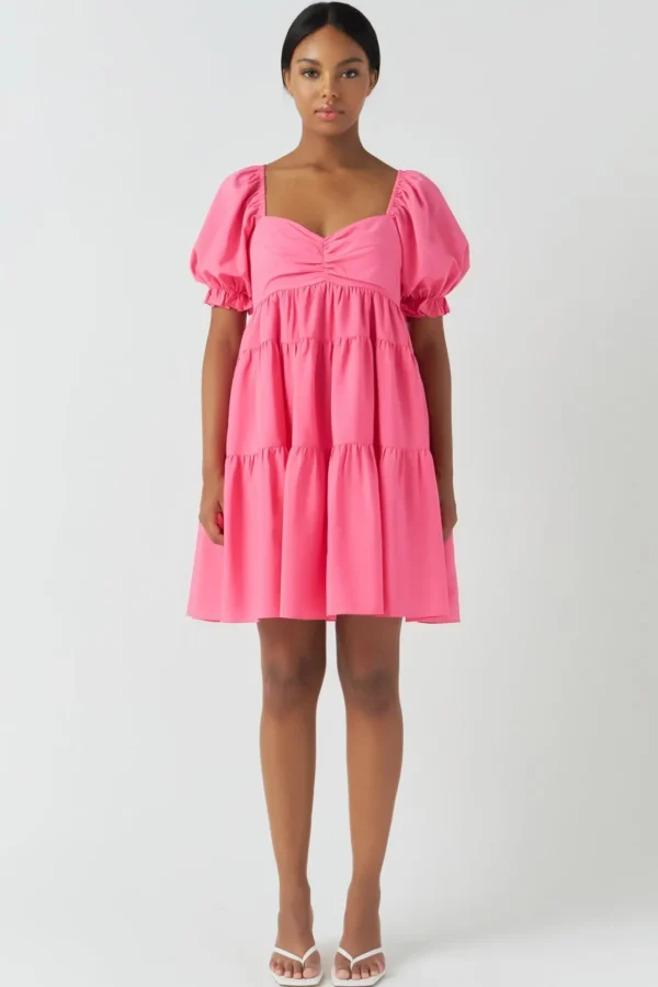 ENDLESS ROSE Tops*- Classic Sweetheart Tiered Mini with Puff Sleeves
