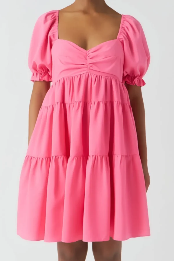 ENDLESS ROSE Tops*- Classic Sweetheart Tiered Mini with Puff Sleeves