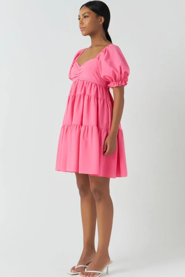 ENDLESS ROSE Tops*- Classic Sweetheart Tiered Mini with Puff Sleeves