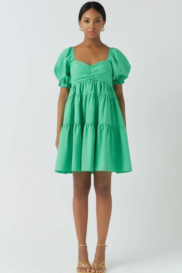 ENDLESS ROSE Tops*- Classic Sweetheart Tiered Mini with Puff Sleeves
