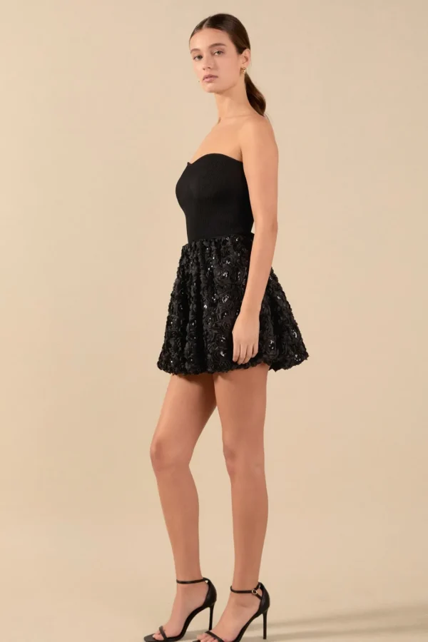 ENDLESS ROSE Skirts | Tops*- Colette Floral Sequin Bubble Mini Skirt BLACK
