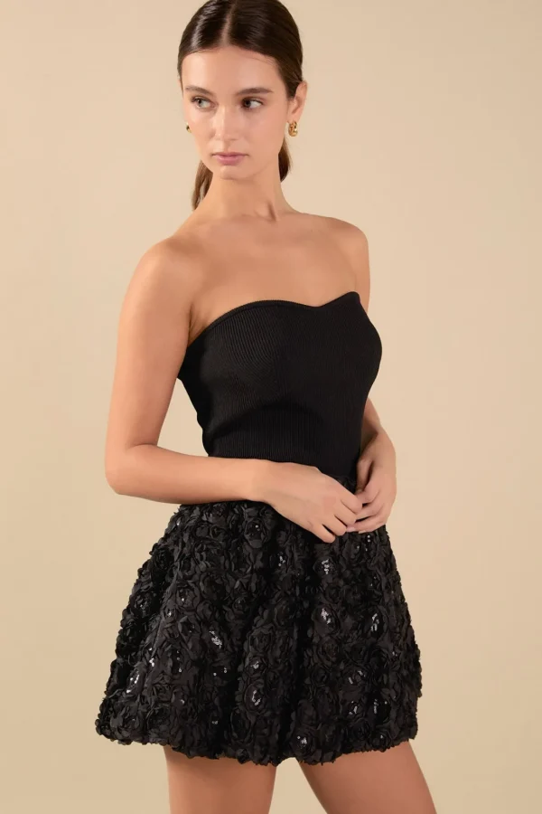 ENDLESS ROSE Skirts | Tops*- Colette Floral Sequin Bubble Mini Skirt BLACK