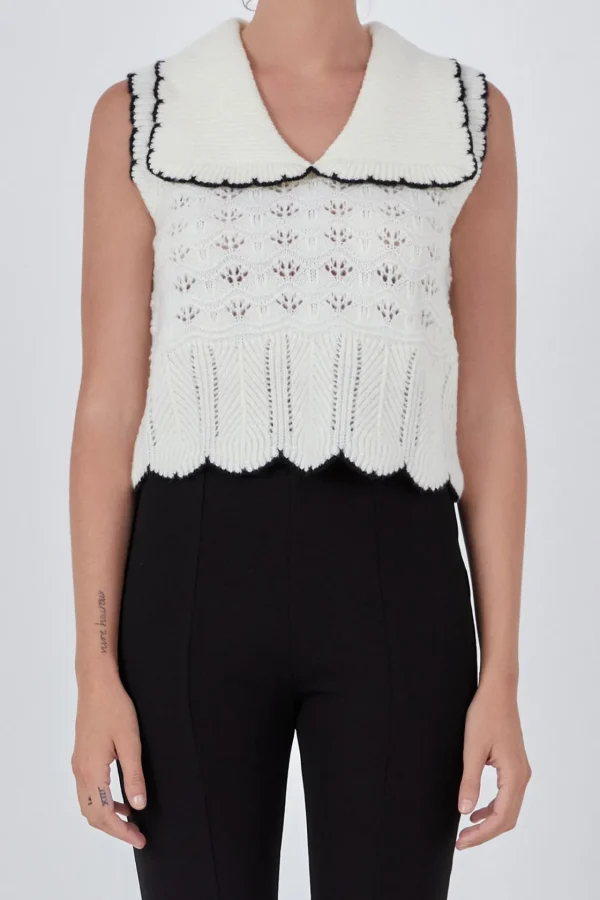 ENDLESS ROSE Sweaters & Knits | Vest*- Collared Crochet Vest BLACK/CREAM