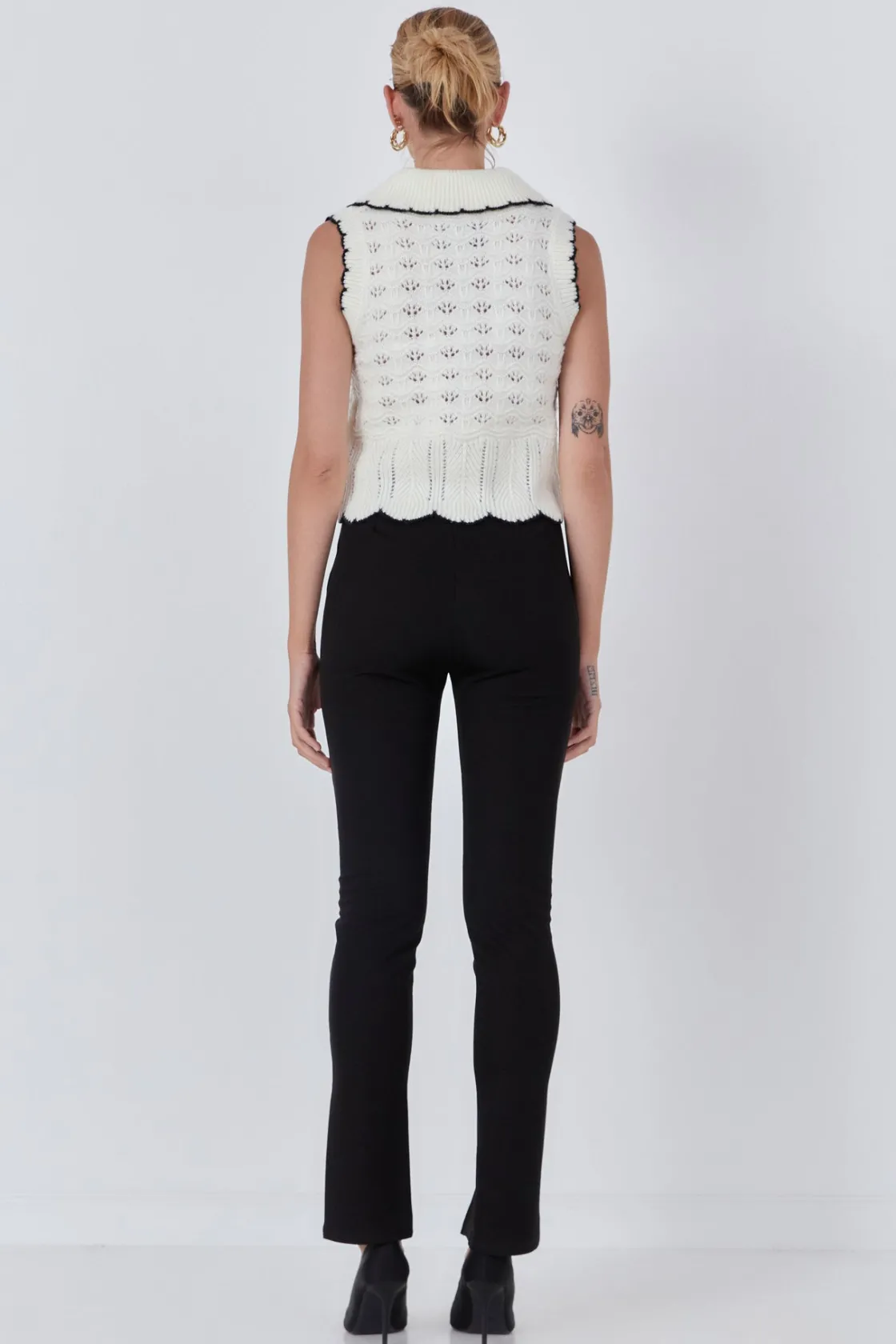 endless_rose__collared_cr_2.webp ENDLESS ROSE Sweaters & Knits | Vest*- Collared Crochet Vest BLACK/CREAM