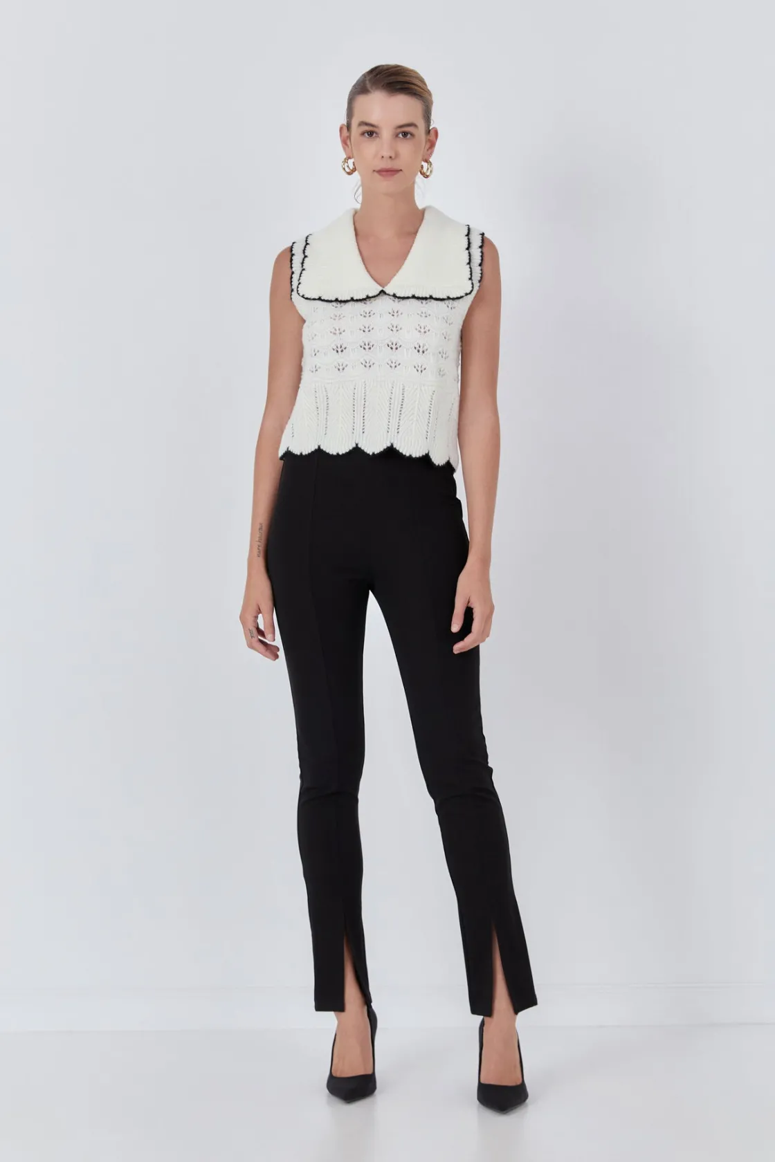 endless_rose__collared_cr_3.webp ENDLESS ROSE Sweaters & Knits | Vest*- Collared Crochet Vest BLACK/CREAM