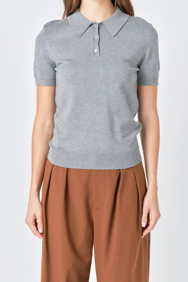 ENDLESS ROSE Sweaters & Knits | Tops*- Collared Short Sleeve Sweater HEATHERGREY