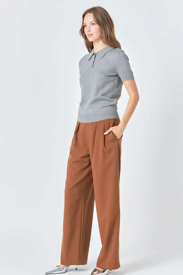 ENDLESS ROSE Sweaters & Knits | Tops*- Collared Short Sleeve Sweater HEATHERGREY