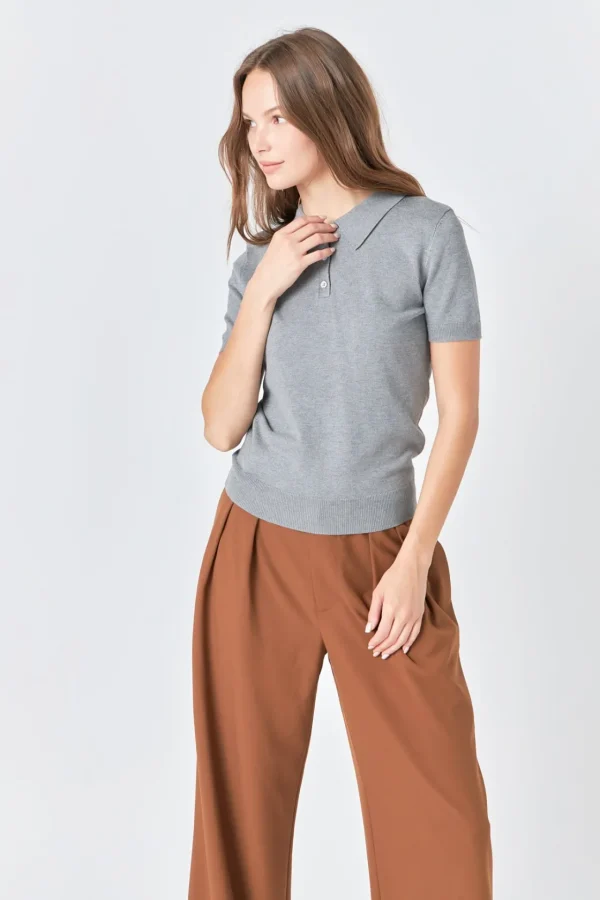 ENDLESS ROSE Sweaters & Knits | Tops*- Collared Short Sleeve Sweater HEATHERGREY