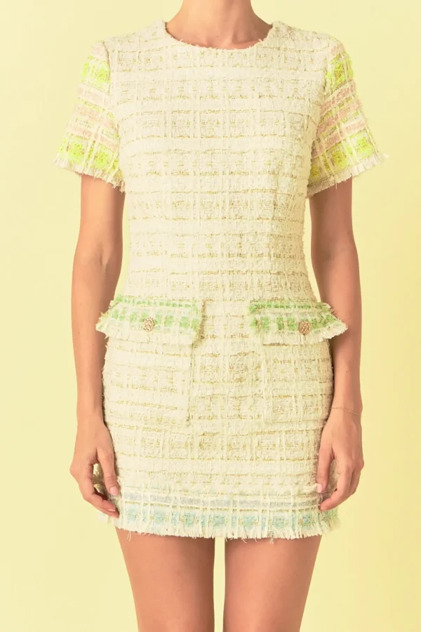 ENDLESS ROSE Tweed Dresses | Tops*- Color Block Tweed Mini Dress MULTI