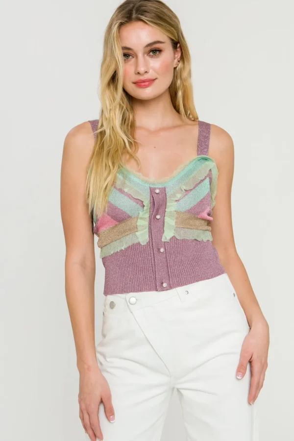 ENDLESS ROSE Sweaters & Knits | Tops*- Color Block Metallic Knit Top MULTI