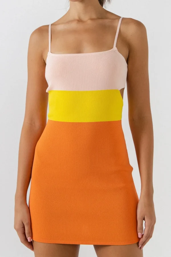 ENDLESS ROSE Tops*- Color Block Cut Out Mini Dress MULTICOLOR