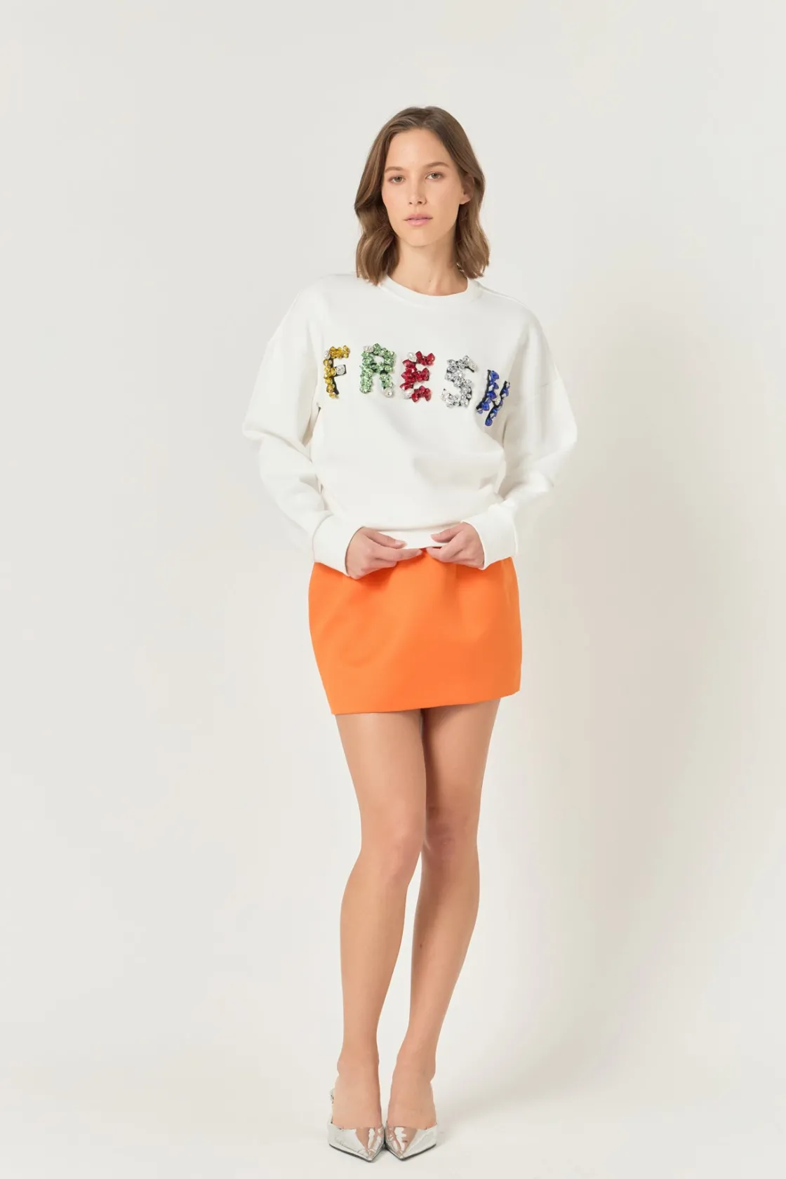 endless_rose__color_lette_3.webp ENDLESS ROSE Tops*- Color Letter Patch Sweatshirt WHITE