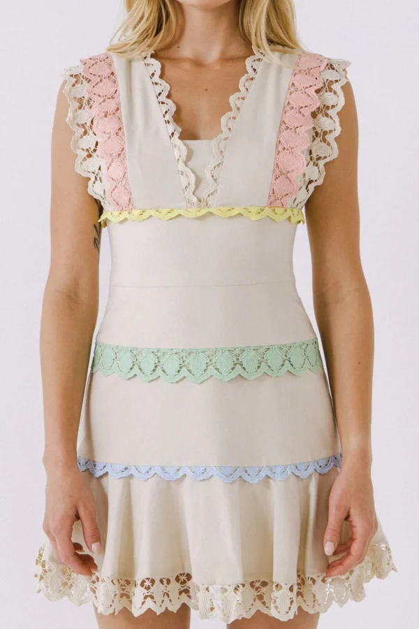 ENDLESS ROSE Tops*- Colorblock Trim Mini Dress IVORYMULTI