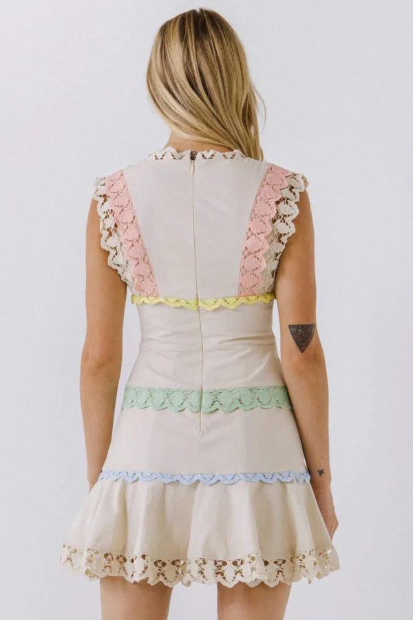 ENDLESS ROSE Tops*- Colorblock Trim Mini Dress IVORYMULTI