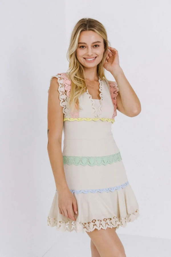 ENDLESS ROSE Tops*- Colorblock Trim Mini Dress IVORYMULTI