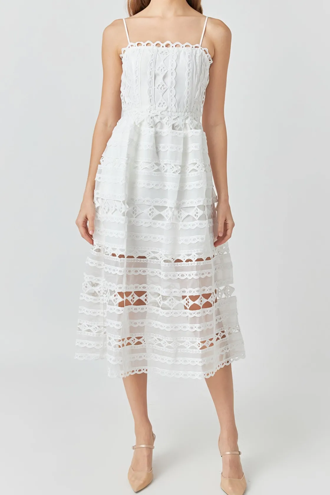 endless_rose__combination_0-2.webp ENDLESS ROSE Lace Dresses | White Dresses*- Combination Lace Spaghetti Strap Midi WHITE