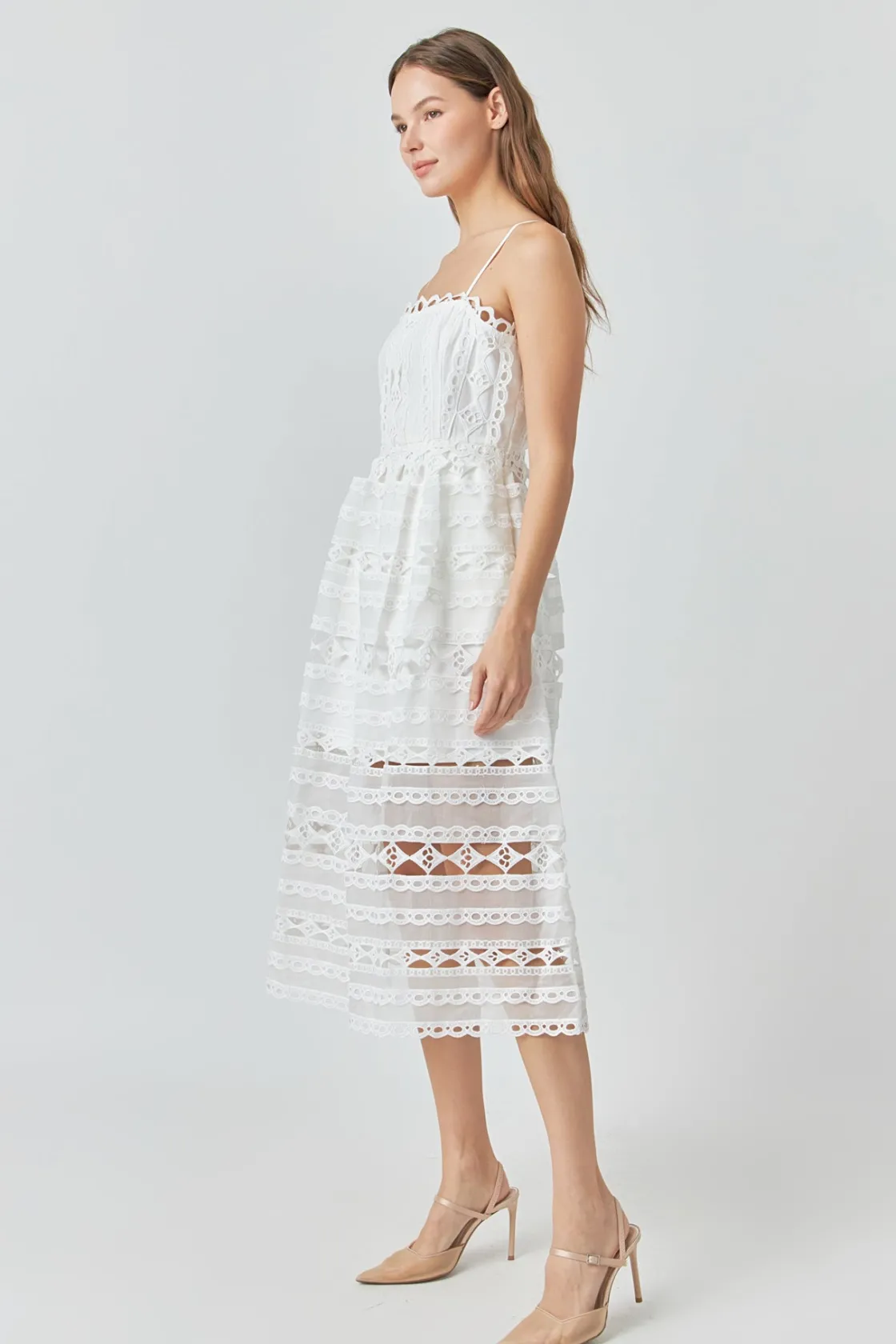 endless_rose__combination_1-2.webp ENDLESS ROSE Lace Dresses | White Dresses*- Combination Lace Spaghetti Strap Midi WHITE