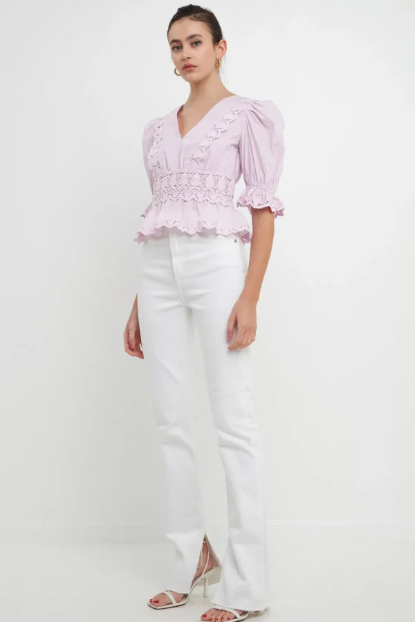 ENDLESS ROSE Tops*- Combination Eyelet Lace Top