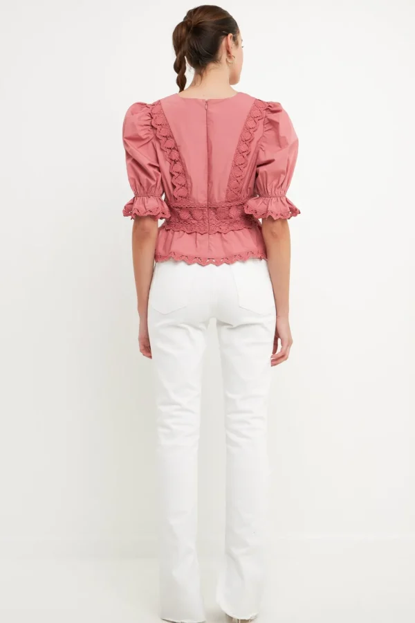 ENDLESS ROSE Tops*- Combination Eyelet Lace Top