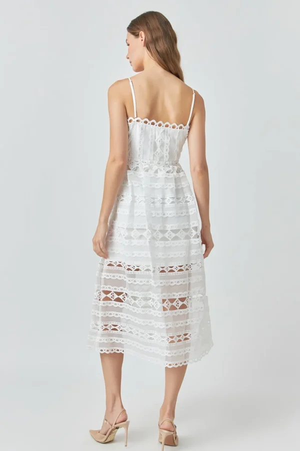 ENDLESS ROSE Lace Dresses | White Dresses*- Combination Lace Spaghetti Strap Midi WHITE