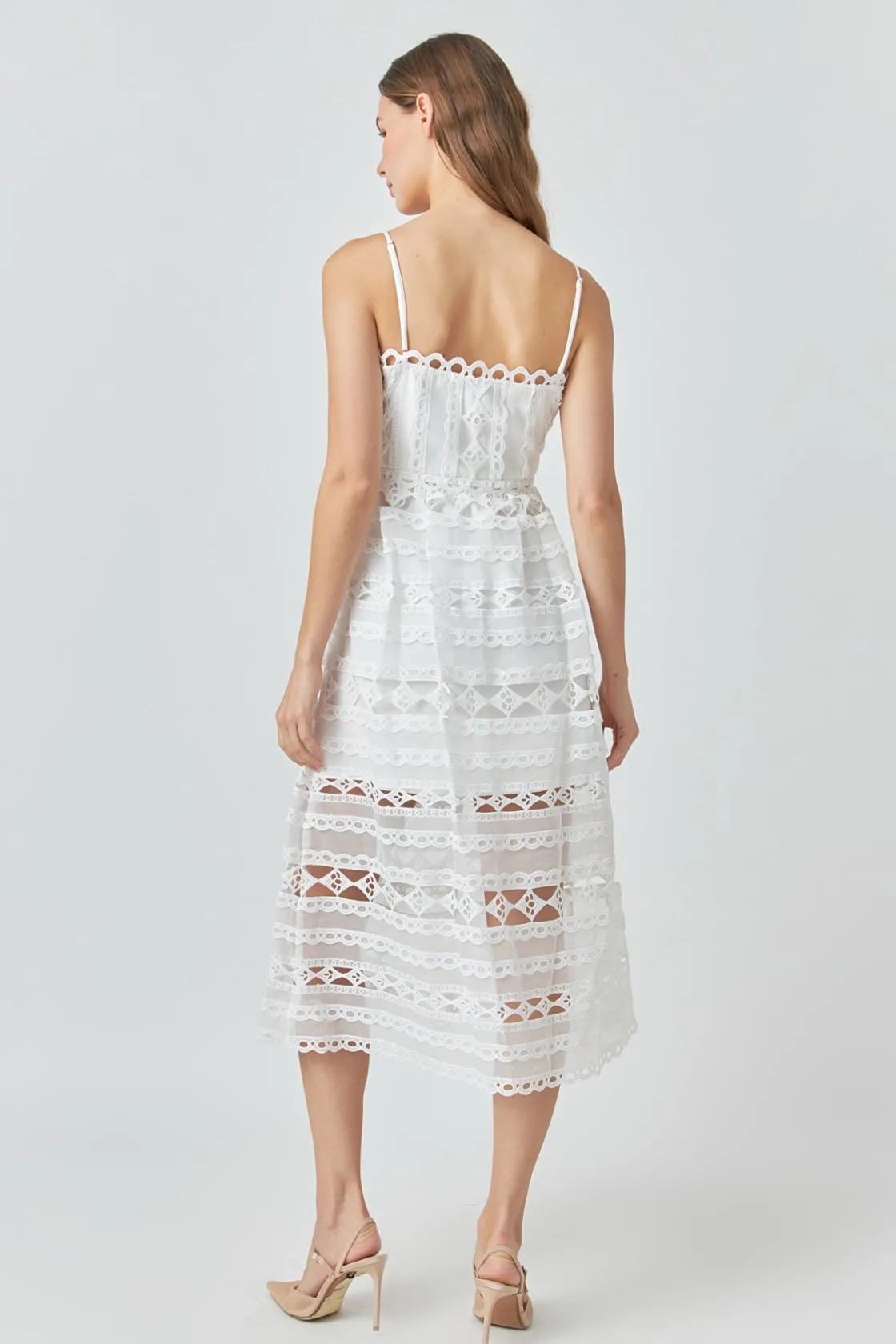 endless_rose__combination_2-2.webp ENDLESS ROSE Lace Dresses | White Dresses*- Combination Lace Spaghetti Strap Midi WHITE