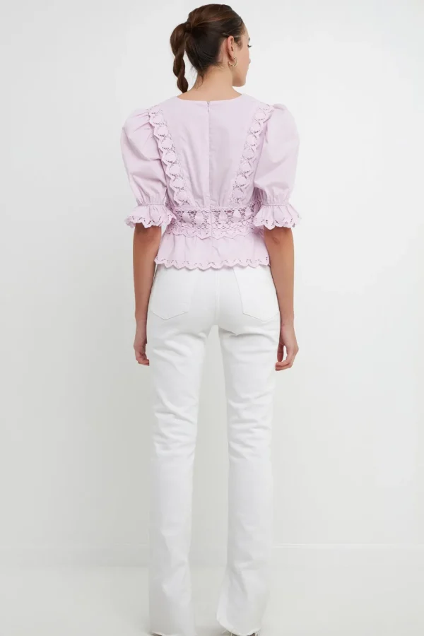 ENDLESS ROSE Tops*- Combination Eyelet Lace Top