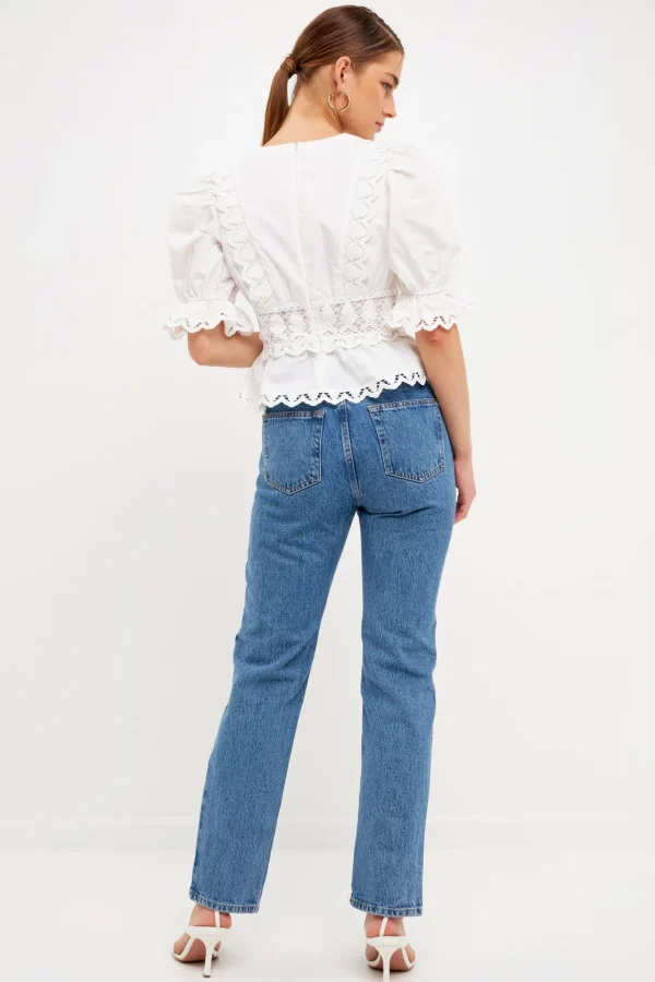ENDLESS ROSE Tops*- Combination Eyelet Lace Top