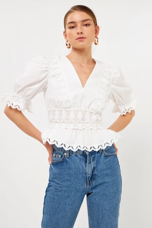 ENDLESS ROSE Tops*- Combination Eyelet Lace Top