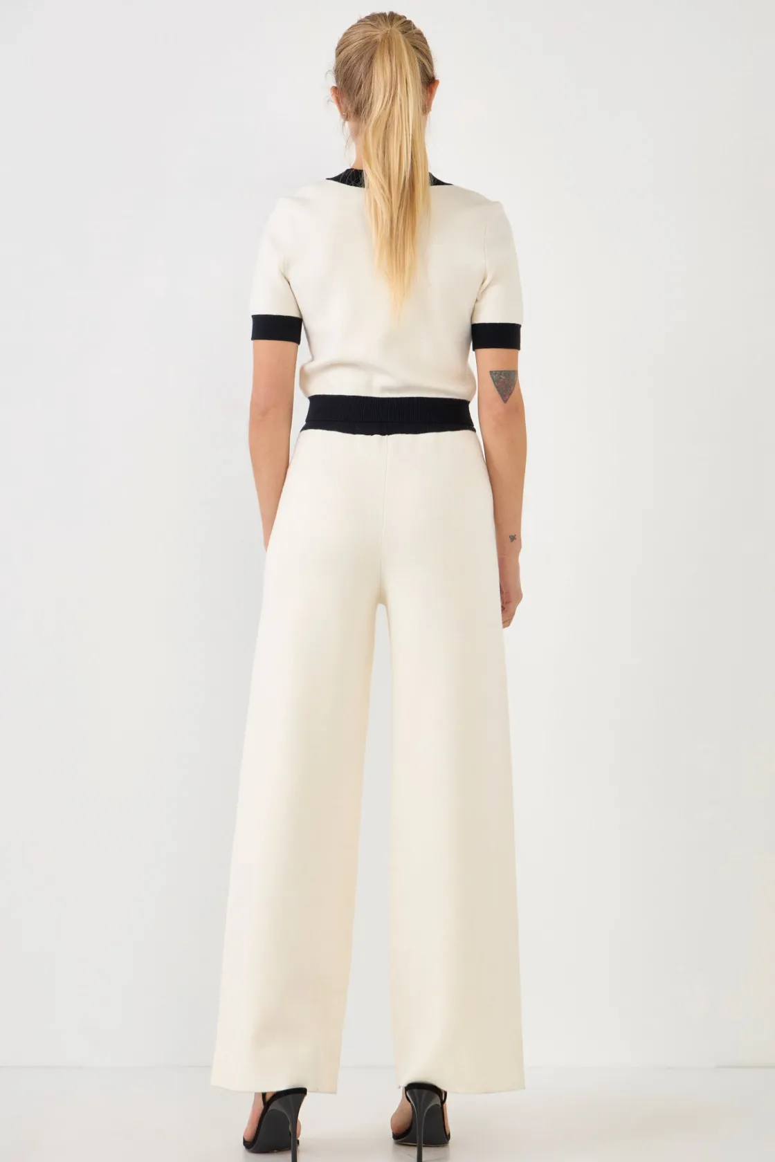endless_rose__contrast_ba_2-1.webp ENDLESS ROSE Sweaters & Knits | Pants*- Contrast Band Knit Pants with Gold Buttons CREAM