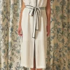 ENDLESS ROSE Tops*- Contrast Binding Belted Midi Dress WHITE/BLACK