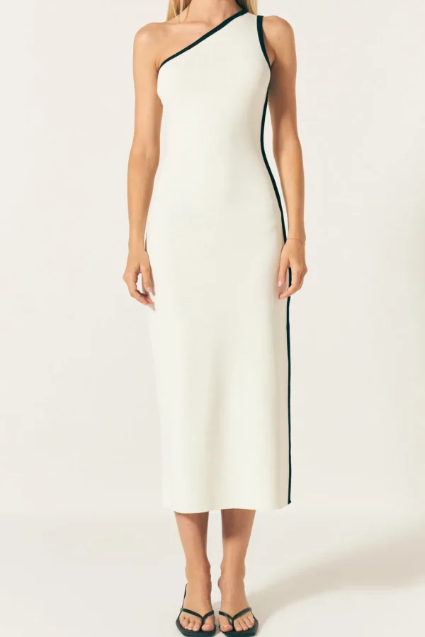 ENDLESS ROSE One Shoulder | Sweaters & Knits*- Contrast Binding Maxi Dress WHITE/BLACK