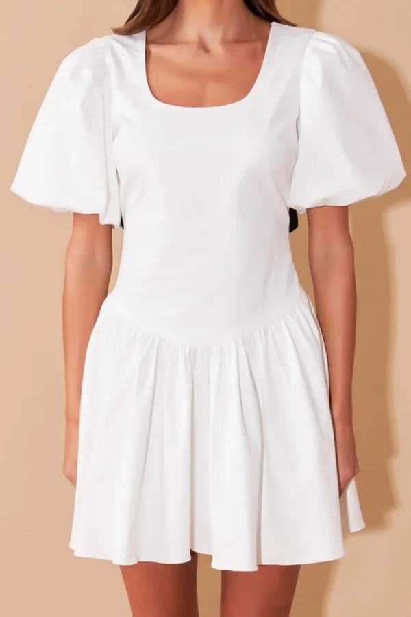 ENDLESS ROSE White Dresses | Tops*- Contrast Bow Low Back Mini Dress WHITE/BLACK