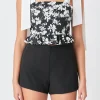 ENDLESS ROSE Tops*- Contrast Bow Strap Printed Top BLACK/WHITE
