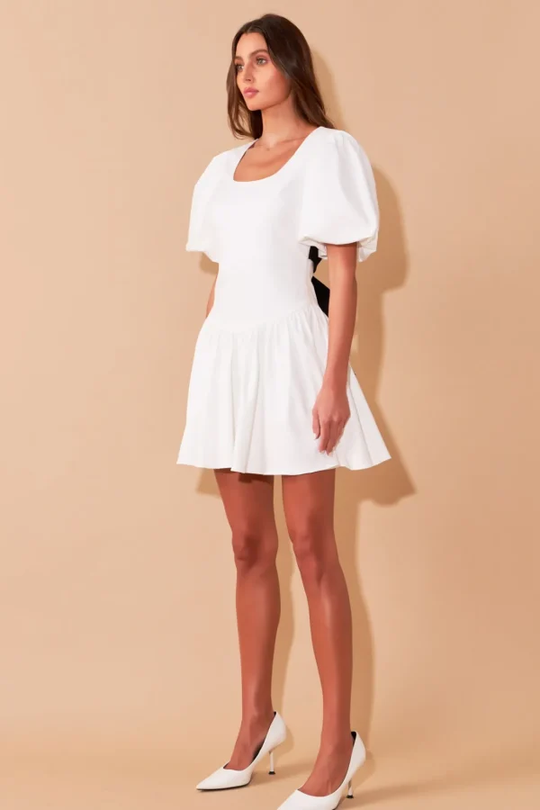 ENDLESS ROSE White Dresses | Tops*- Contrast Bow Low Back Mini Dress WHITE/BLACK