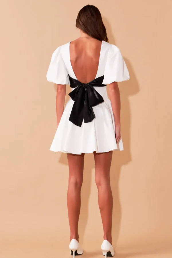 ENDLESS ROSE White Dresses | Tops*- Contrast Bow Low Back Mini Dress WHITE/BLACK