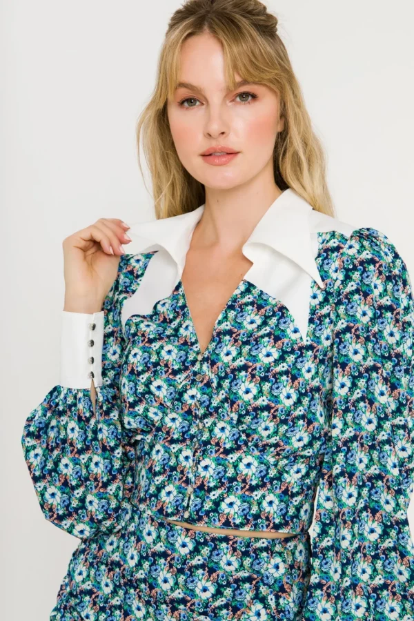 ENDLESS ROSE Shirts & Blouses*- Contrast Collar Woven Blouse NAVYMULTI