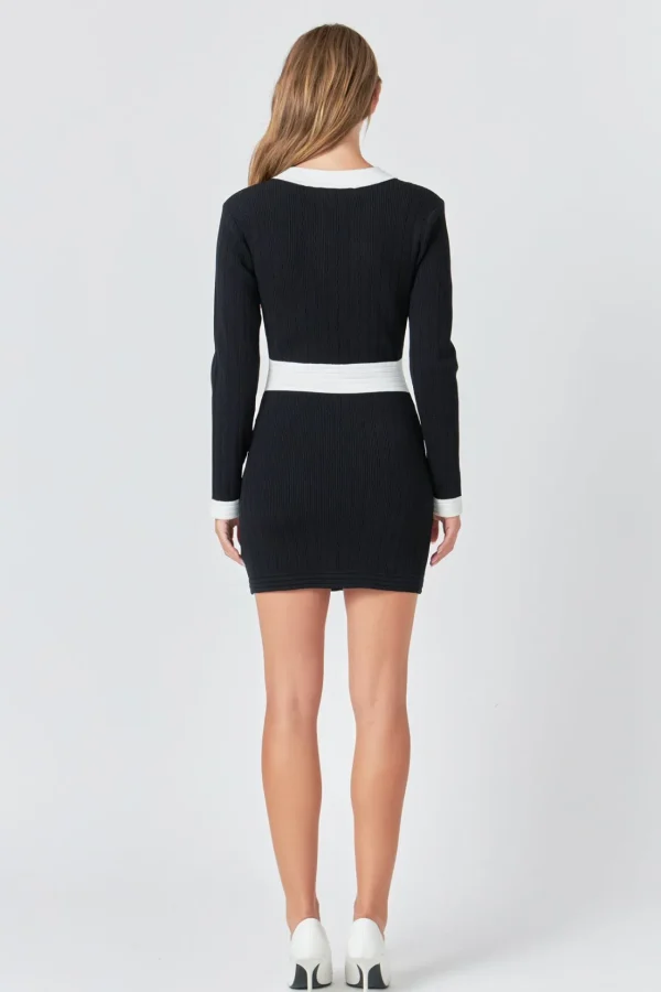 ENDLESS ROSE Sweaters & Knits | Tops*- Contrast detail V-neck Knit Mini Dress BLACK/WHITE