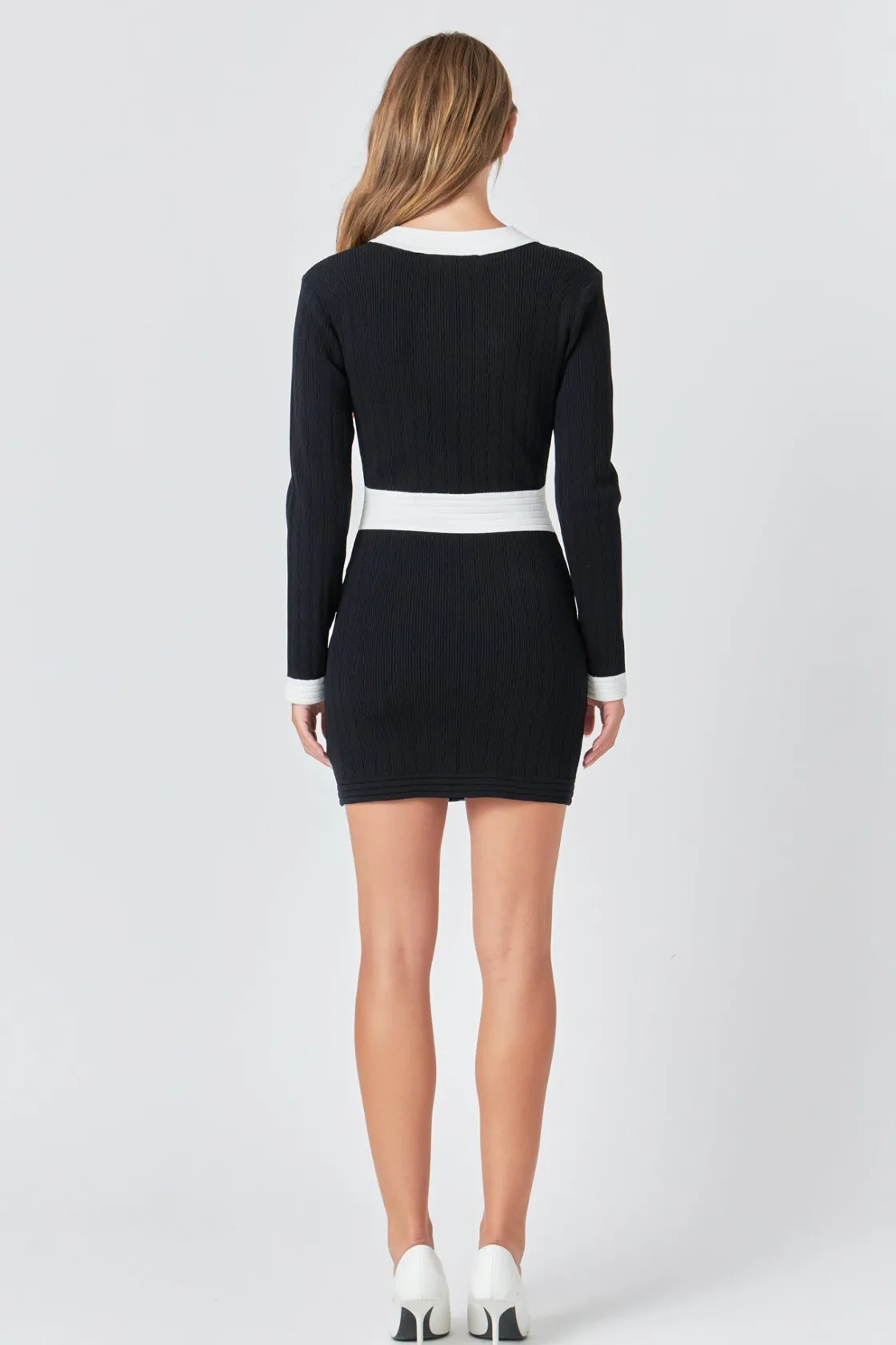 endless_rose__contrast_de_2.webp ENDLESS ROSE Sweaters & Knits | Tops*- Contrast detail V-neck Knit Mini Dress BLACK/WHITE