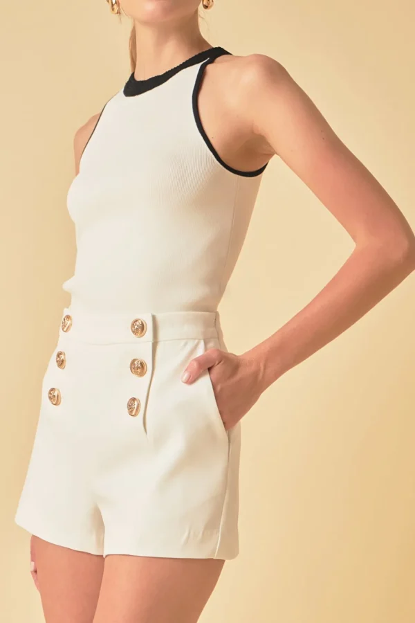 ENDLESS ROSE Tops*- Contrast Halter Neck Top WHITE/BLACK