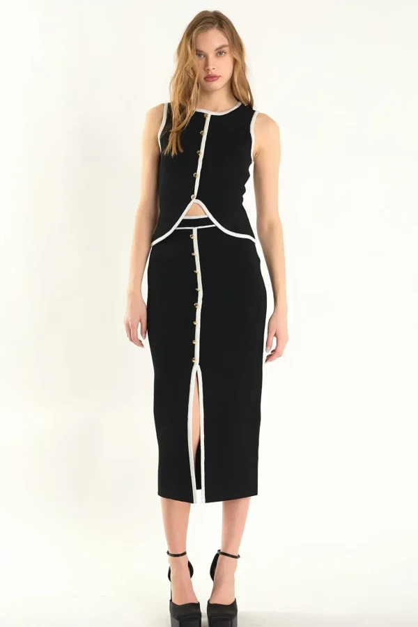 ENDLESS ROSE Tops*- Contrast Knit Vest BLACK/IVORY