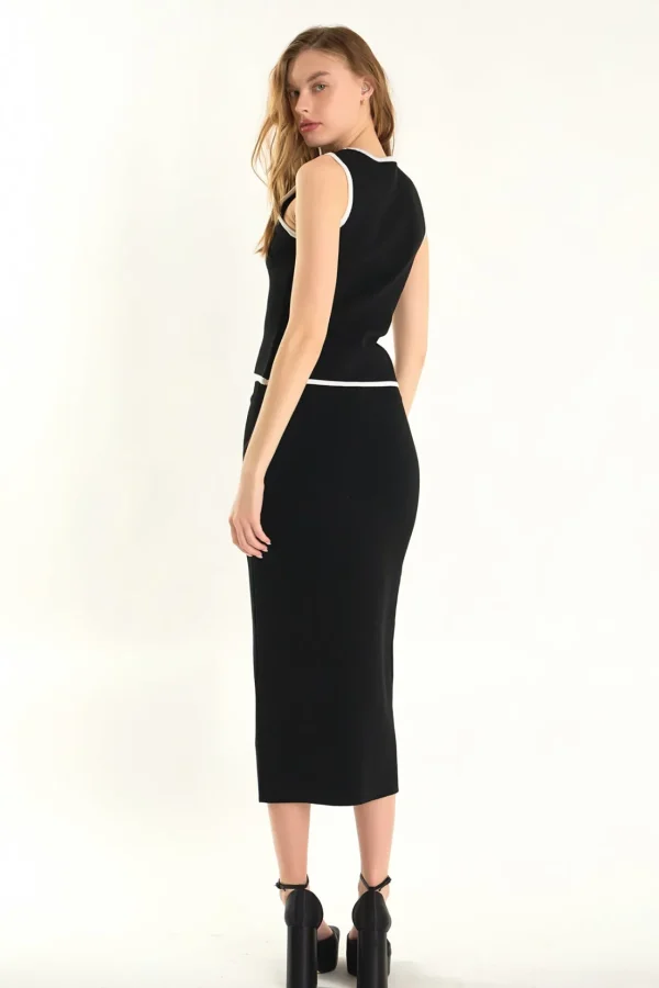ENDLESS ROSE Tops*- Contrast Knit Vest BLACK/IVORY
